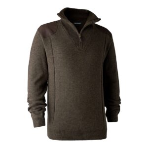 Strik sweater herre | Sheffield Knit with zip-neck - Deerhunter - Dark Elm