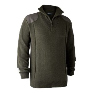 Strik sweater herre | Sheffield Knit with zip-neck - Deerhunter - Green Melange