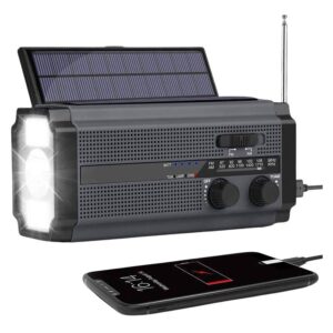 Lippa FM nødradio, håndsving, solcellepanel, AAA batterier, 4.500 mAh powerbank, Sort