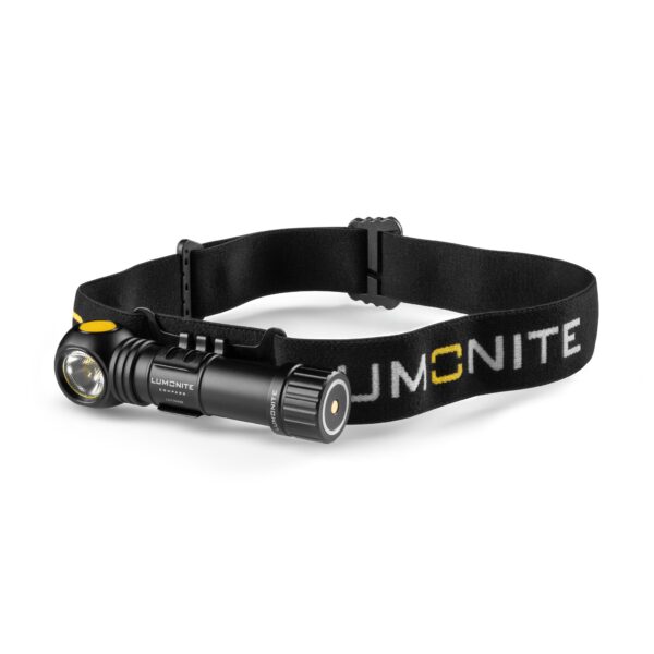 Pandelampe LUMONITE Compass, 1250 lm, Standardpakke (lampe, batteri, opladerkabel, pandebånd)