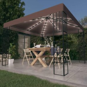 Pavillon med LED-lyskæder 3x3 m gråbrun