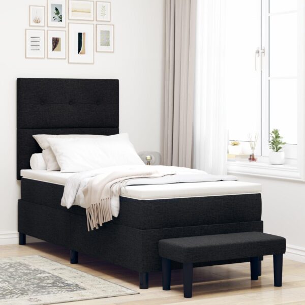 Boxspring seng med madras & bænk Sort 100x200 cm Stof