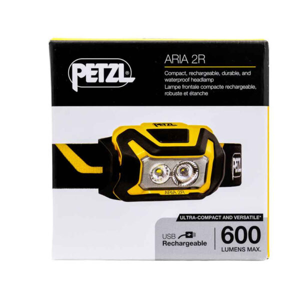 Petzl Aria 2R Pandelampe - 600 Lumens, Genopladelig (Sort/Gul)