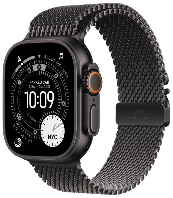 Apple Watch Ultra 3 49mm Svart Titan, Svart Milanese Loop (L)