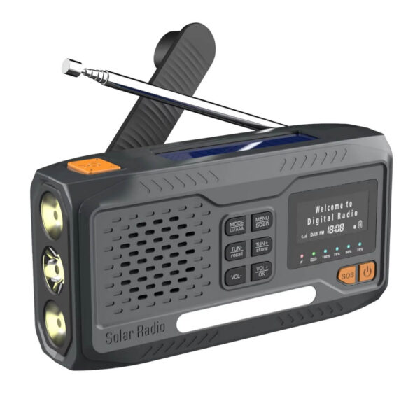 Nødradio DAB+/FM - 4800 mAh powerbank - Håndsving - Solcelle