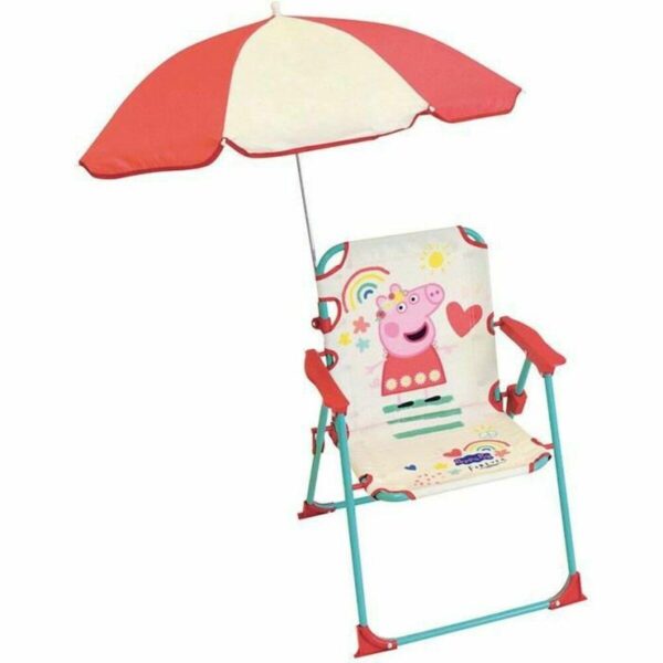 Fun House Peppa Pig strand- og campingstol med parasol - Rød rouge, Ø65 cm