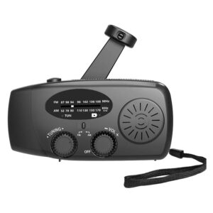 Lippa FM nødradio med håndsving og solceller, 2.000 mAh powerbank, Sort